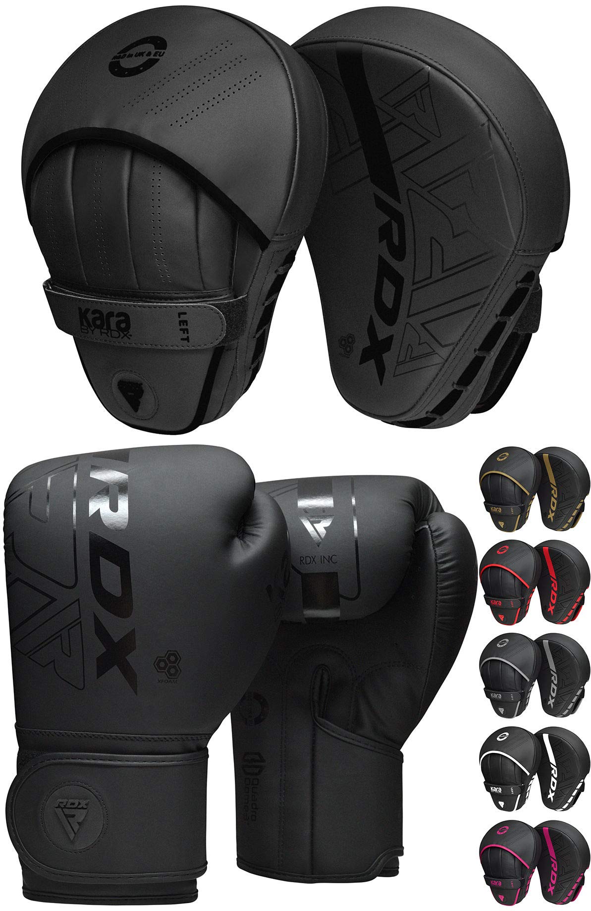 Buy RDX Boxing Pads and Gloves Set, Maya Hide Leather Kara Hook and Jab Curved Focus Mitts with