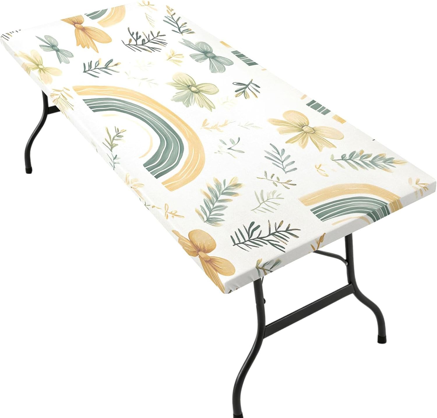 Rainbows Stretch Fitted Table Cover for 6ft Fold-in-Half Table, Wrinkle-Free Outdoor & Indoor Decorative Table Protector, 2.5ft X 6ft