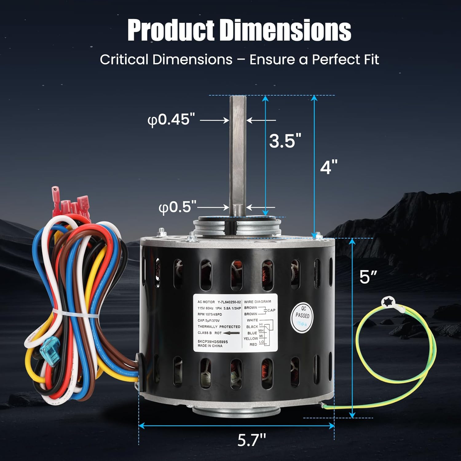 5KCP39HGS599S Furnace Blower Motor – 1/3 HP 115V 1075 RPM 4-Speed | Replacement for GE & Trane Models MOT9053, MOT09053, MOT18948, MOT04716, MOT04722, MOT13512, MOT16953