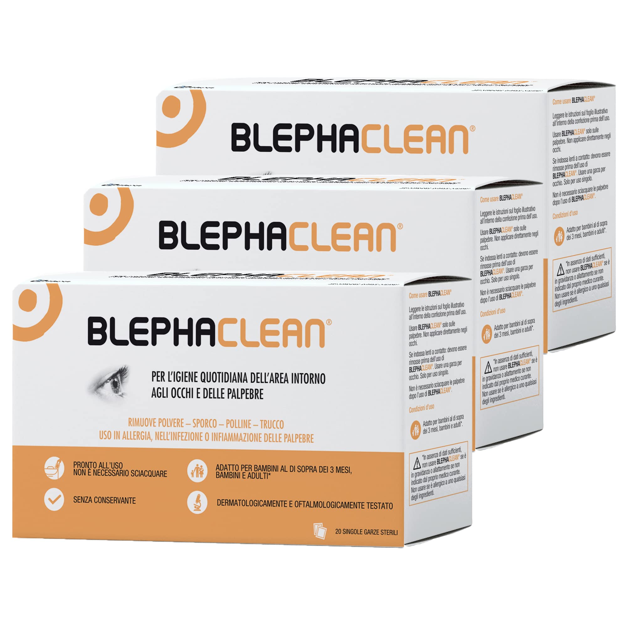 Thea Blephaclean Garze Oftalmiche Sterili - 3 Confezioni da 20 Garze