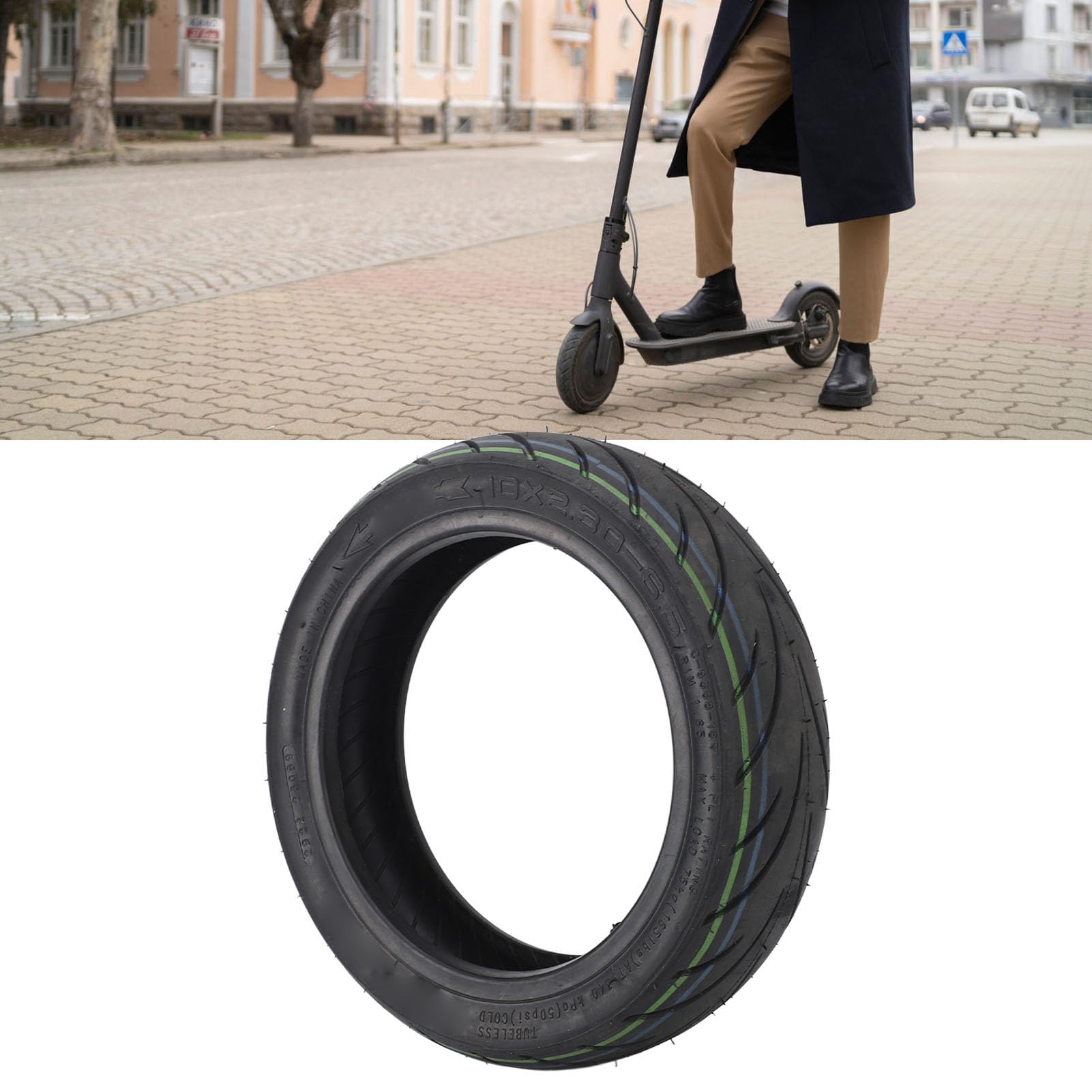 VGEBY Electric Scooter Tire, 10x2.30-6.5 Tubeless, 10 Inch Rubber, Explosion Proof, Replacement for KQI 2 KickScooter
