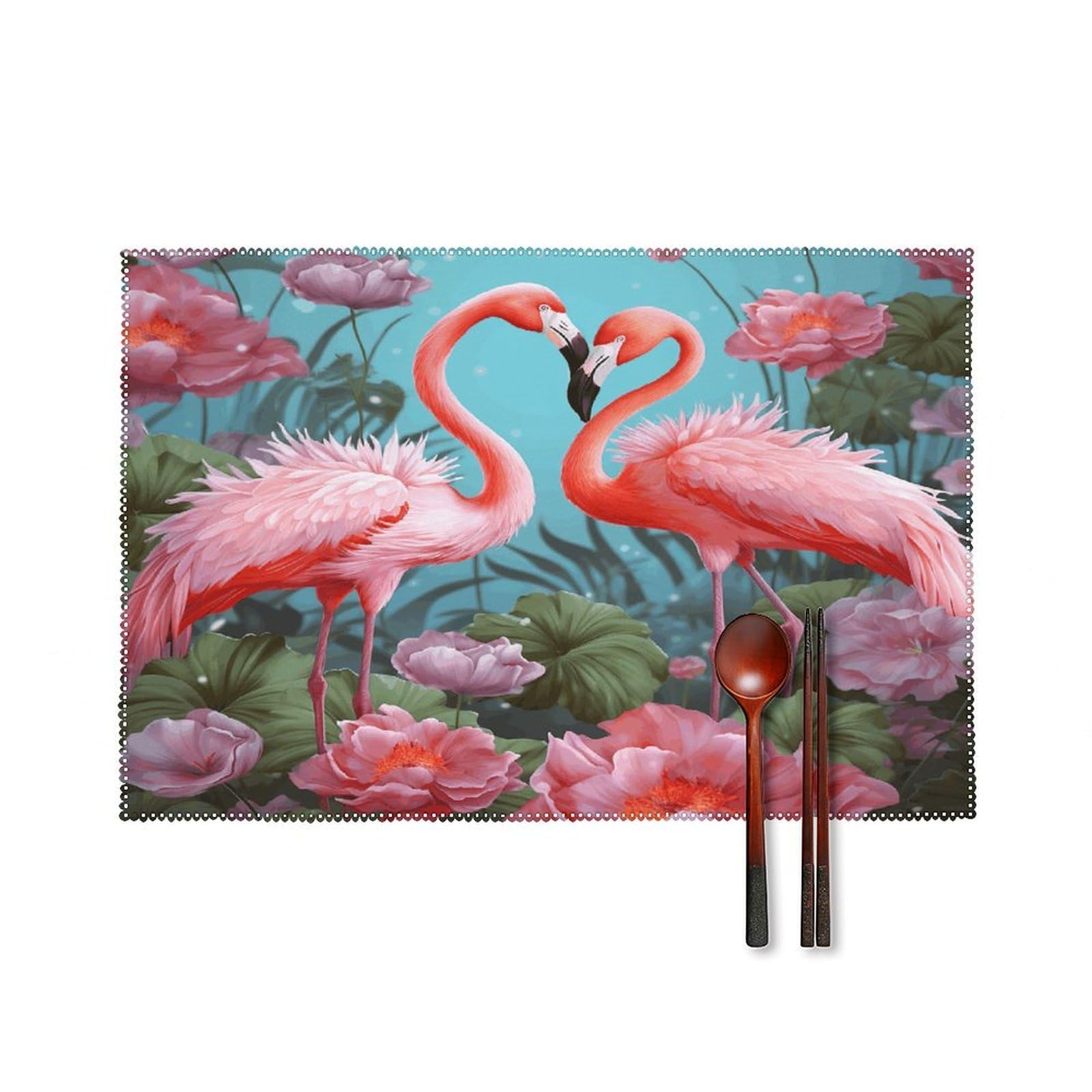 Fekiloot Style Flamingo Love Flowers Placemats Set Of 6,Table Mat