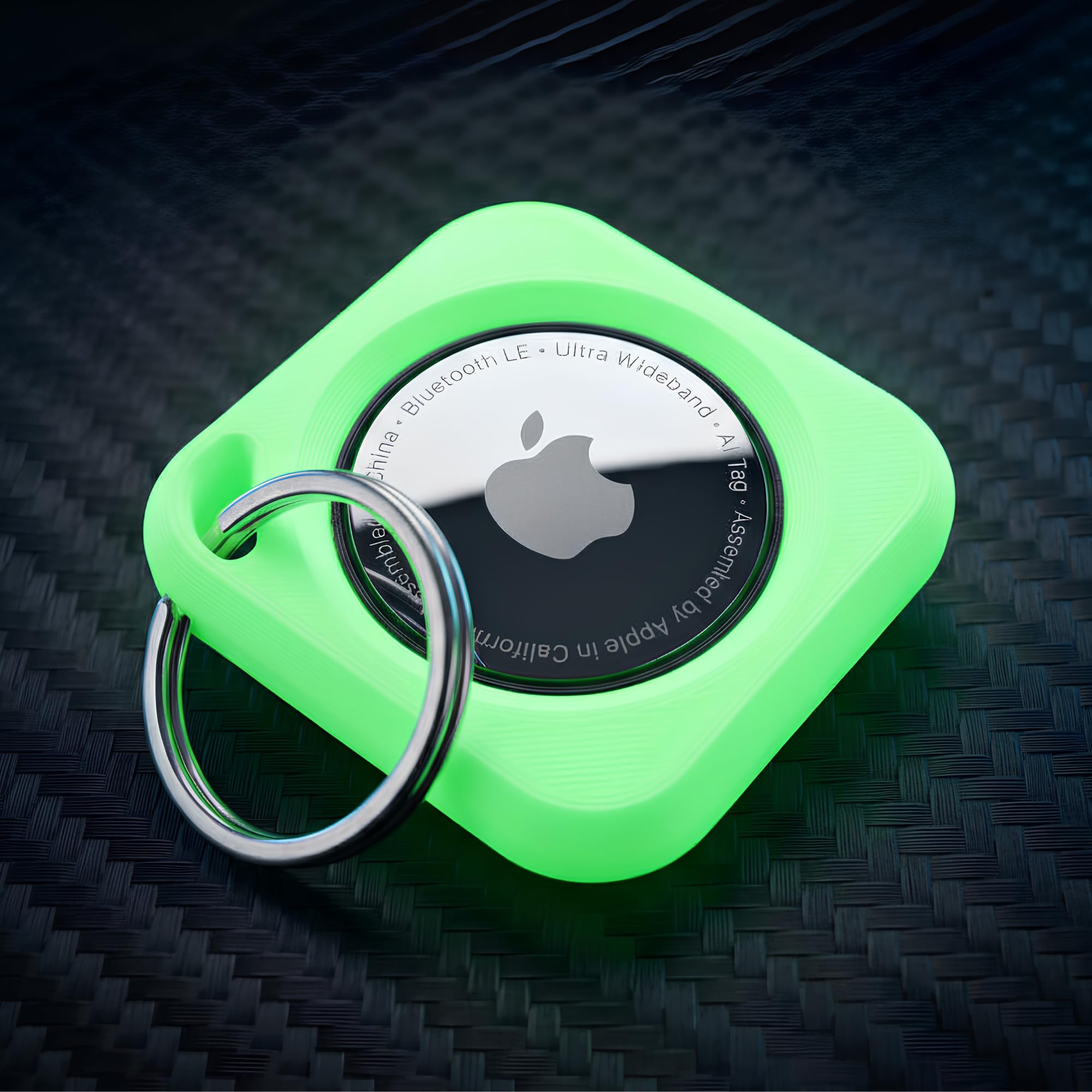 Square Case with Keychain for AirTag | Secure Snug Fit | Anti-Scratch Tracker Accessory for Car Keys, Luggage, Backpacks, and Dog Collars, Glow in Dark, 2-image-7