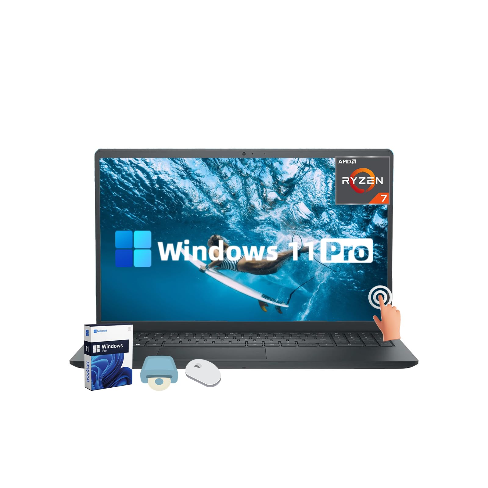 Dell Inspiron 15 Touchscreen Laptop - Windows 11 Pro, AMD Ryzen-7 7730U (8-core 16-Thread), 15.6'' FHD Display, Business Portable Laptop Computer,