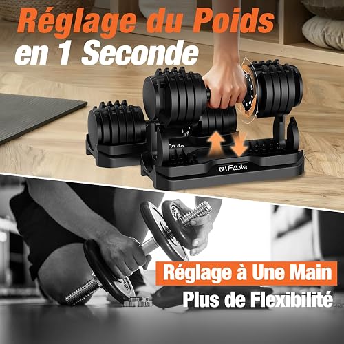 DH FitLife 12 kg / 25 kg Adjustable Dumbbells 2.5-12 kg / 4-25 kg with 10 Weight Levels, Dumbbells Set with Weight Plates, Variable Weights 10 in 1 (12 kg x 2) - 3