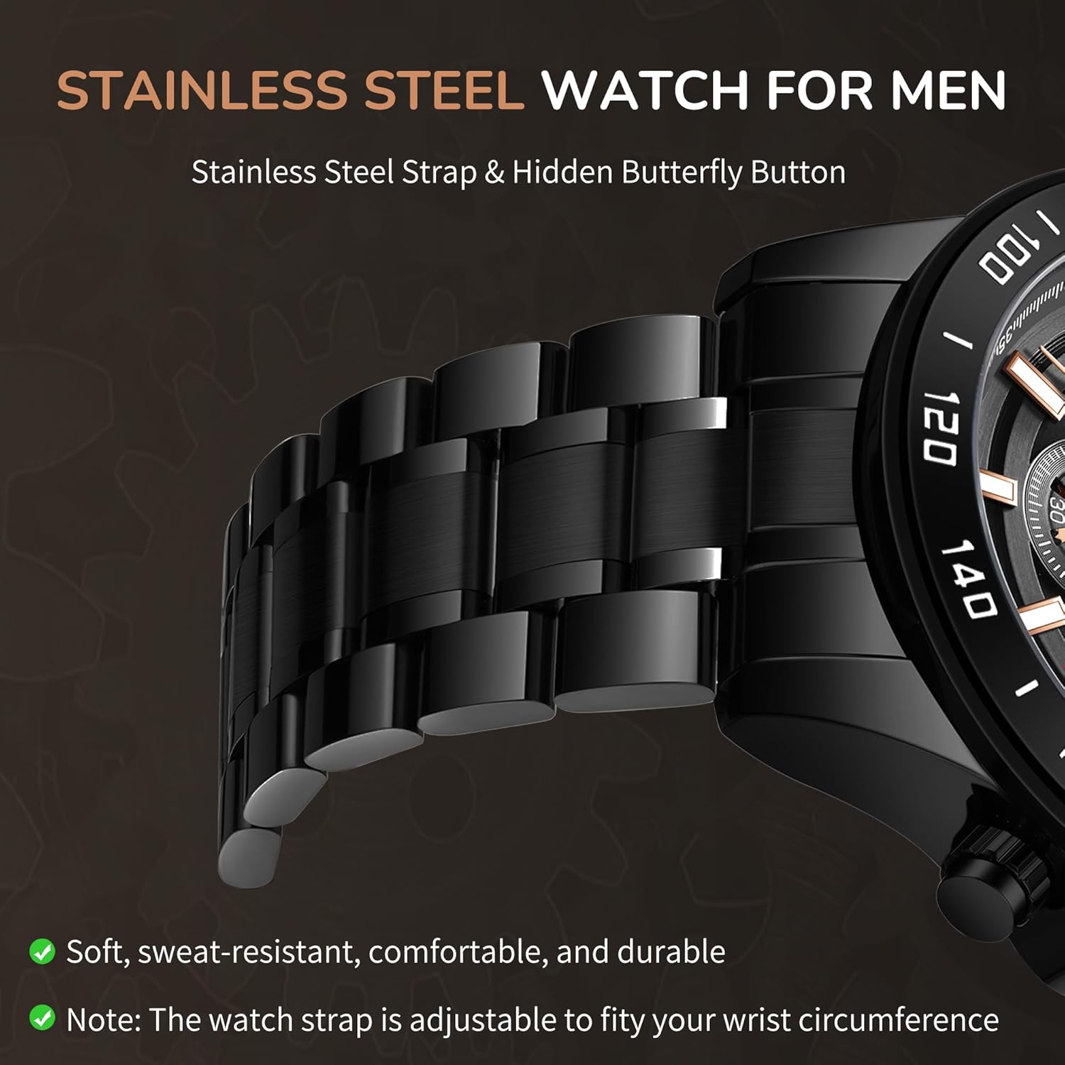 Black Chronograph Watches for Men, Analog Quartz Mens Watches, Fashion Sport Wrist Watches with Calendar, 30M Waterproof Luxury Casual Dress Work Watch, Luminous Skeleton Watches Gifts for Men
