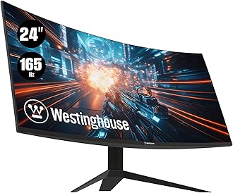 Westinghouse 24 Inch Curved Full HD Gaming Monitor, 165Hz, AMD FreeSync Support, Low Motion Blur, 1500R Curve, 1920 x 1080, for PC Games with Built in Speakers, DisplayPort, HDMI
