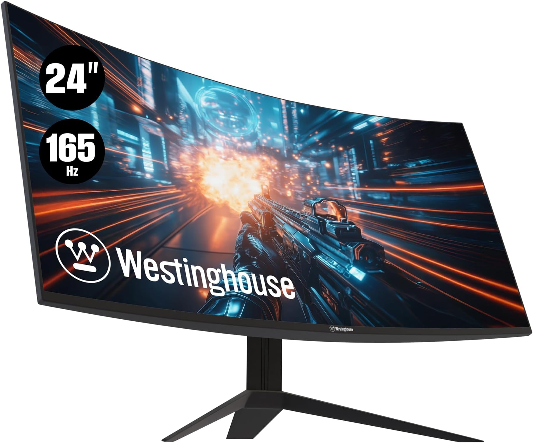 Westinghouse 24 Inch Curved Full HD Gaming Monitor, 165Hz, AMD FreeSync Support, Low Motion Blur, 1500R Curve, 1920 x 1080, for PC Games with Built in Speakers, DisplayPort, HDMI