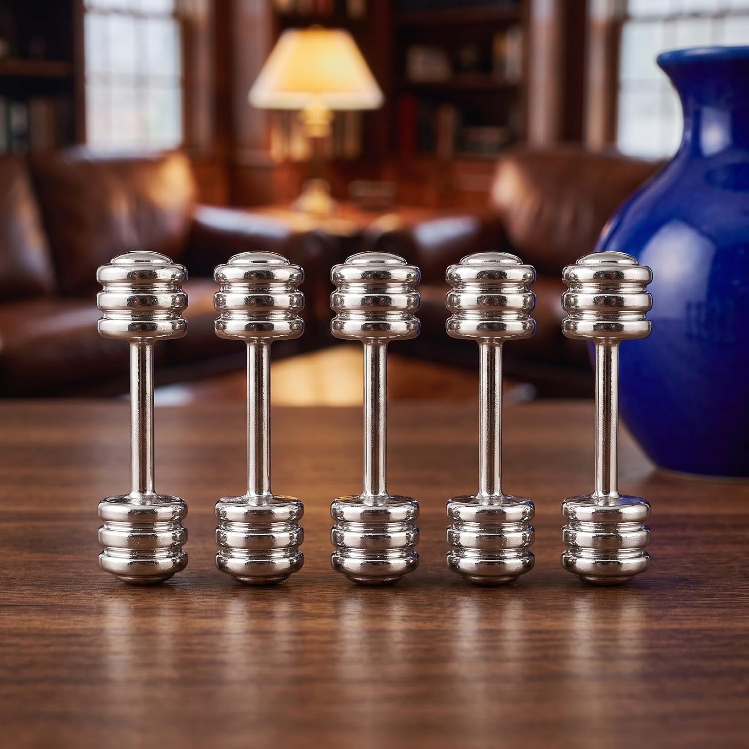 5 Pcs Miniature Dumbbells 1:12 Scale Weights, Stainless Steel Silver 1.10 Inch, Micro Landscape Accessories Gym Room Diorama Home Decor Photography Props