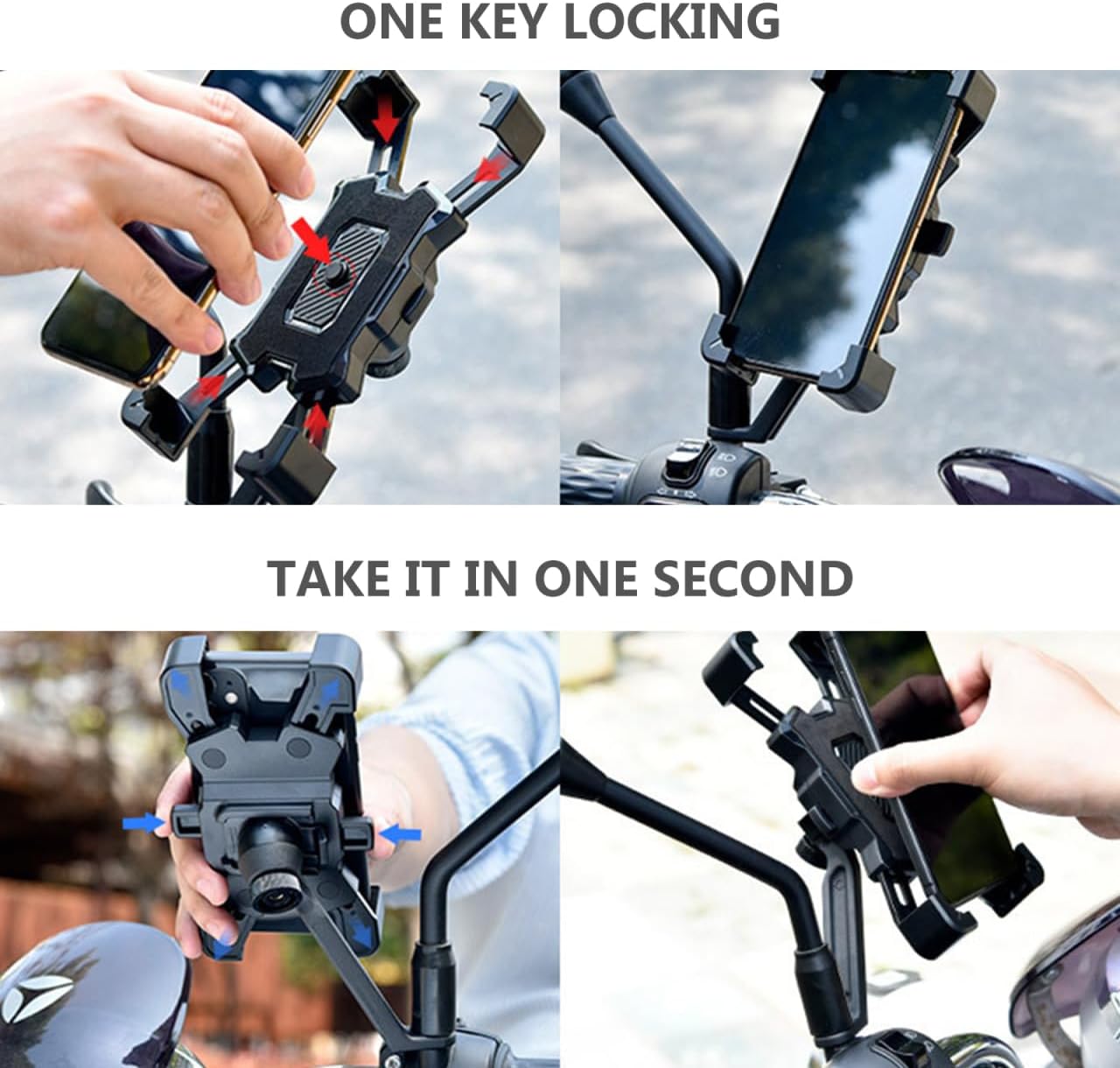 Housoutil Bike Phone Holder Cycling Phone Mount for Handlebar One-Hand Operation Stable Clamp Support Compact Design for Riding E-Bike MTB 5.51 X 4.33 X 1.77 in