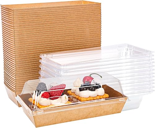 Moretoes 60 cajas de postre, cajas de charcutería de 7.5 pulgadas con tapas transparentes, cajas de panadería de papel kraft marrón para donas,
