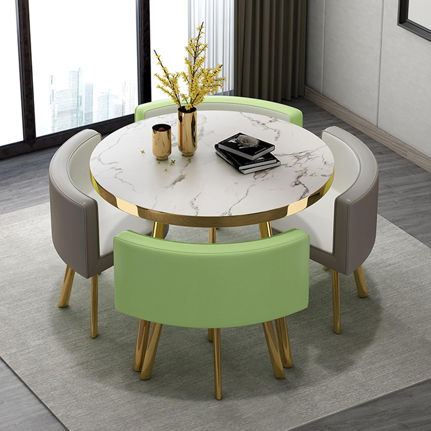 Office Reception Room Club Table and Chair Set Reception Table and Chair Combination Negotiation Table Office Shops Meetings Small Round Tables Office Conference Desk PU Faux Leather Chairs