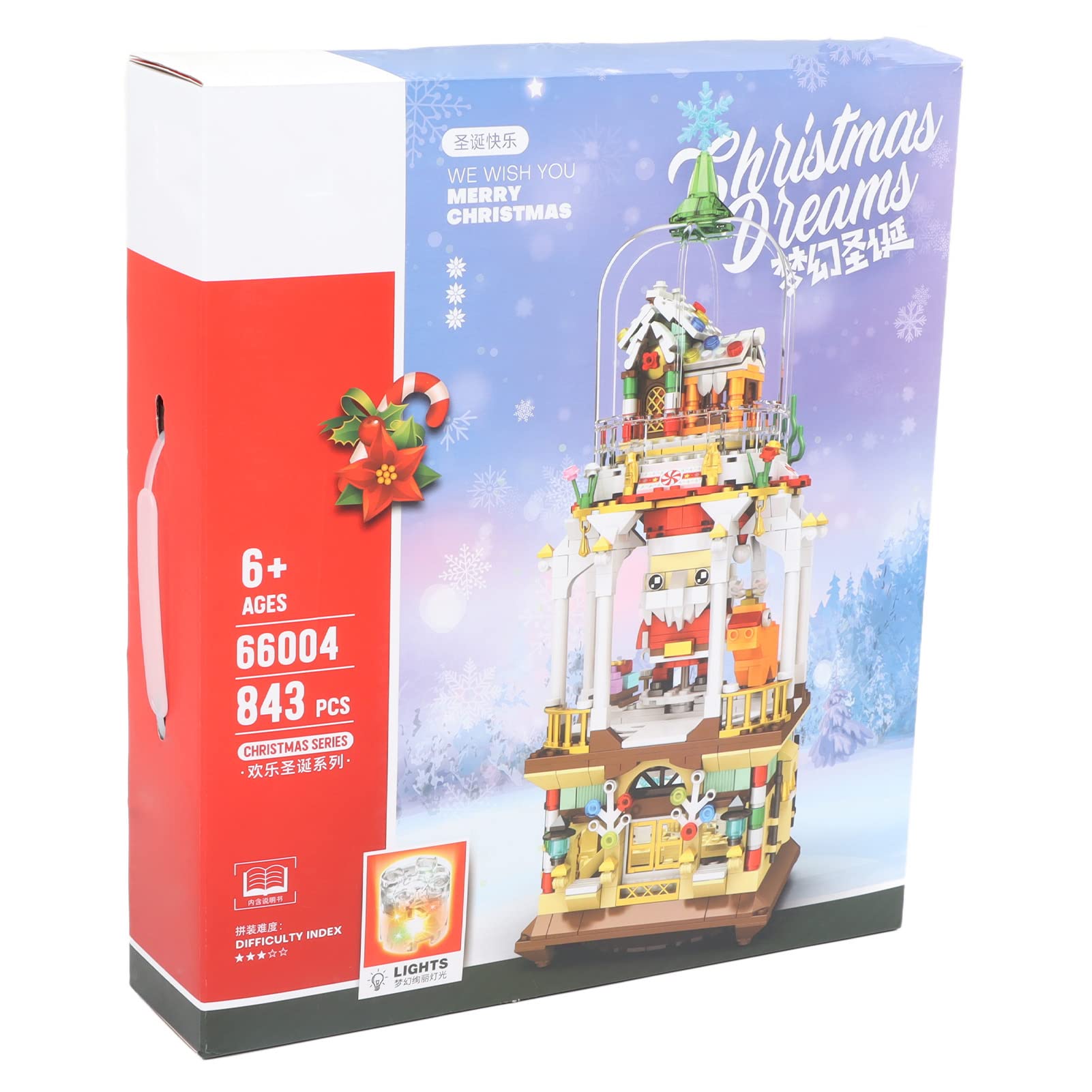 Set di Blocchi di Casetta Natalizia per Bambini da 843 Pezzi – Kit Costruzione per Gioco Creativo, Coordinazione Occhio-mano e Sviluppo del Cervello