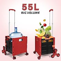 Vista 139 de FELICON SELORSS - Carrito plegable portátil con ruedas para subir escaleras y ruedas giratorias de 360°, mango telescópico, caja de plástico