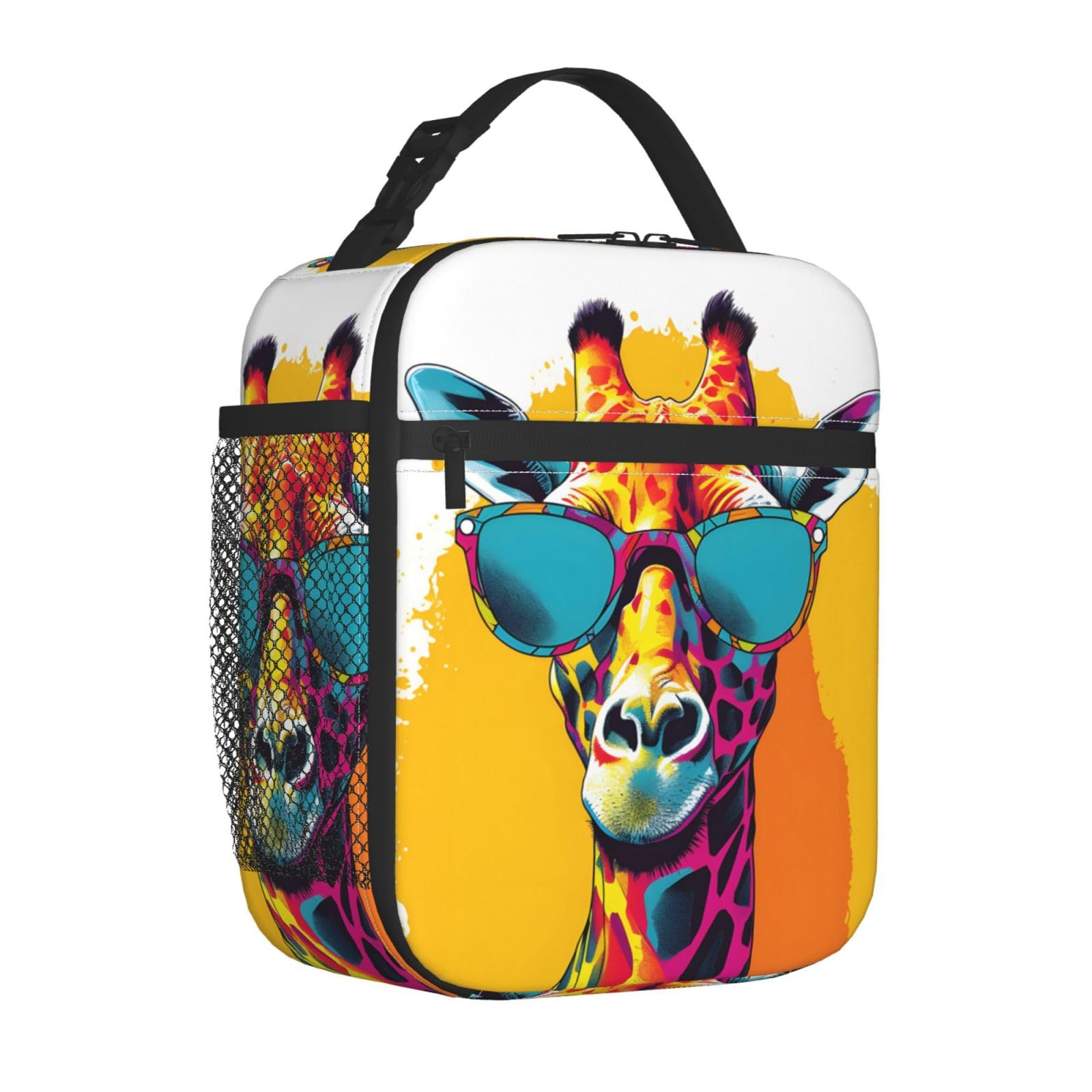 Mexpekil Giraffe Insulated Lunch Bag for Women Men Thermal Lunch Box Portable Picnic Cooler Bag with Side Mesh Pocket Adults Lunchbox for Work