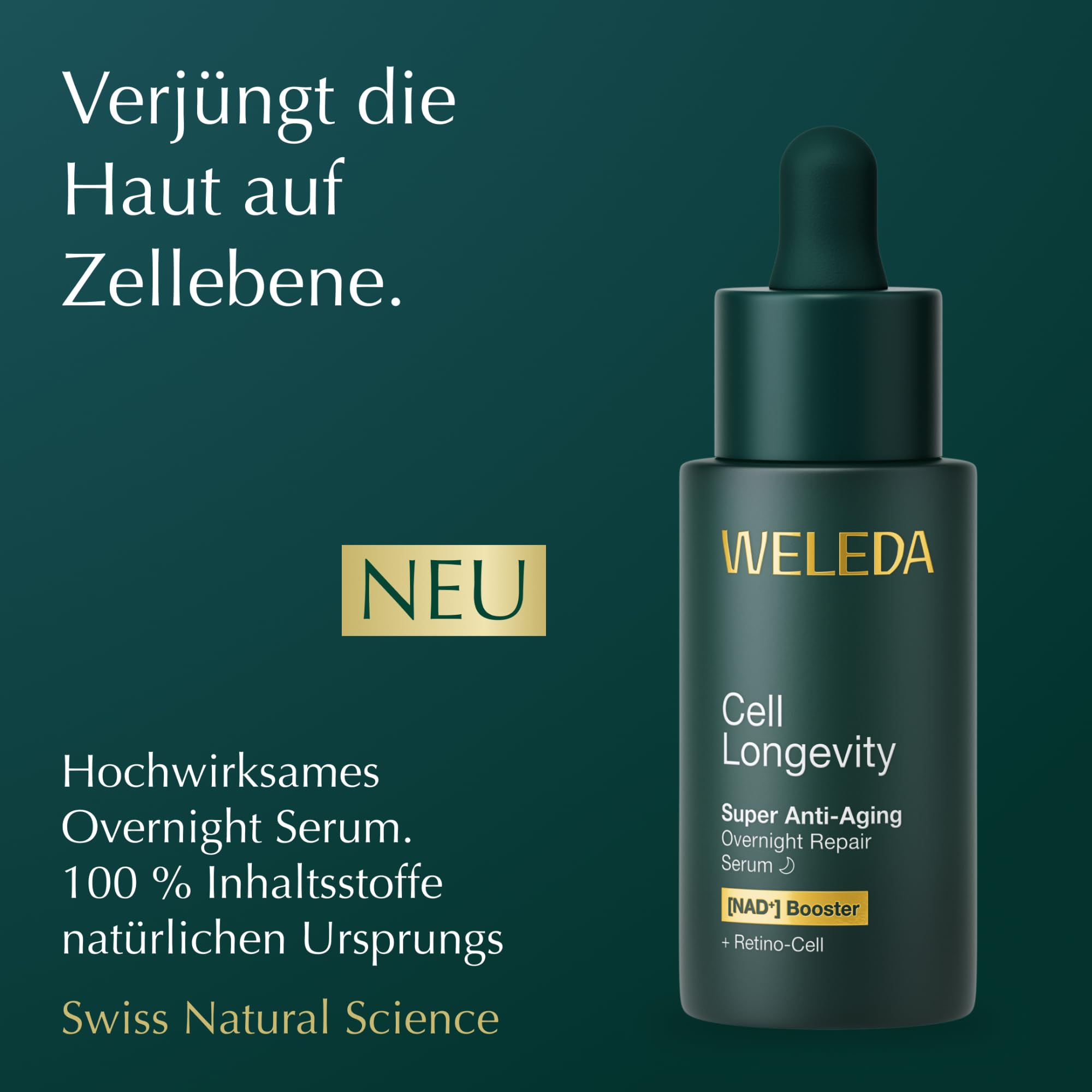 WELEDA Cell Longevity Super Anti-Aging Overnight Repair Serum - Gesichtspflege Serum mit [NAD⁺] Booster & [Retino-Cell] mindert die 10 Zeichen der Hautalterung (Naturkosmetik, vegan, 30ml)