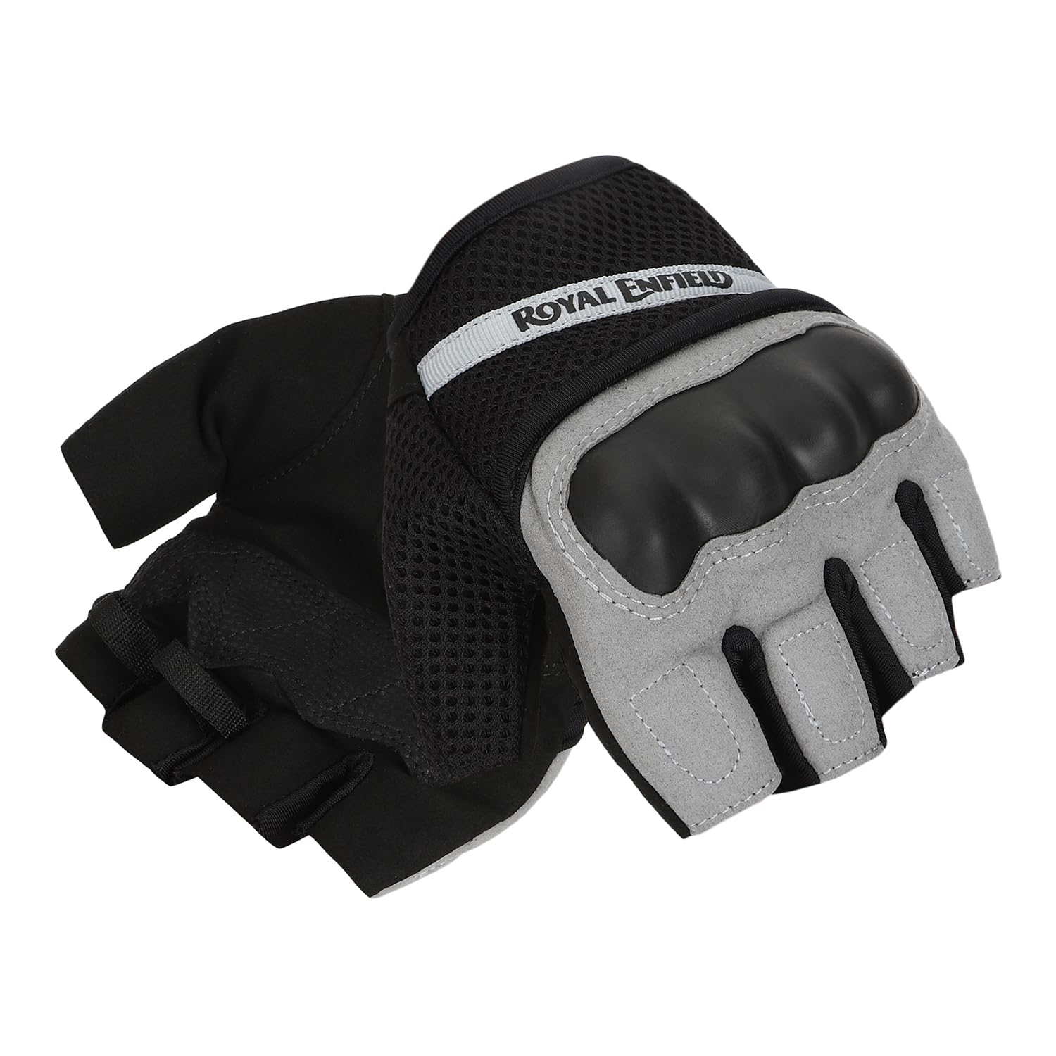 Royal Enfield Hustle Gloves | Material- 100% Stretch Polyester & Air mesh Fabric | Microsuede Grip Patches | Adjustable Velcro | Ventilated Design | Grey S-image-44