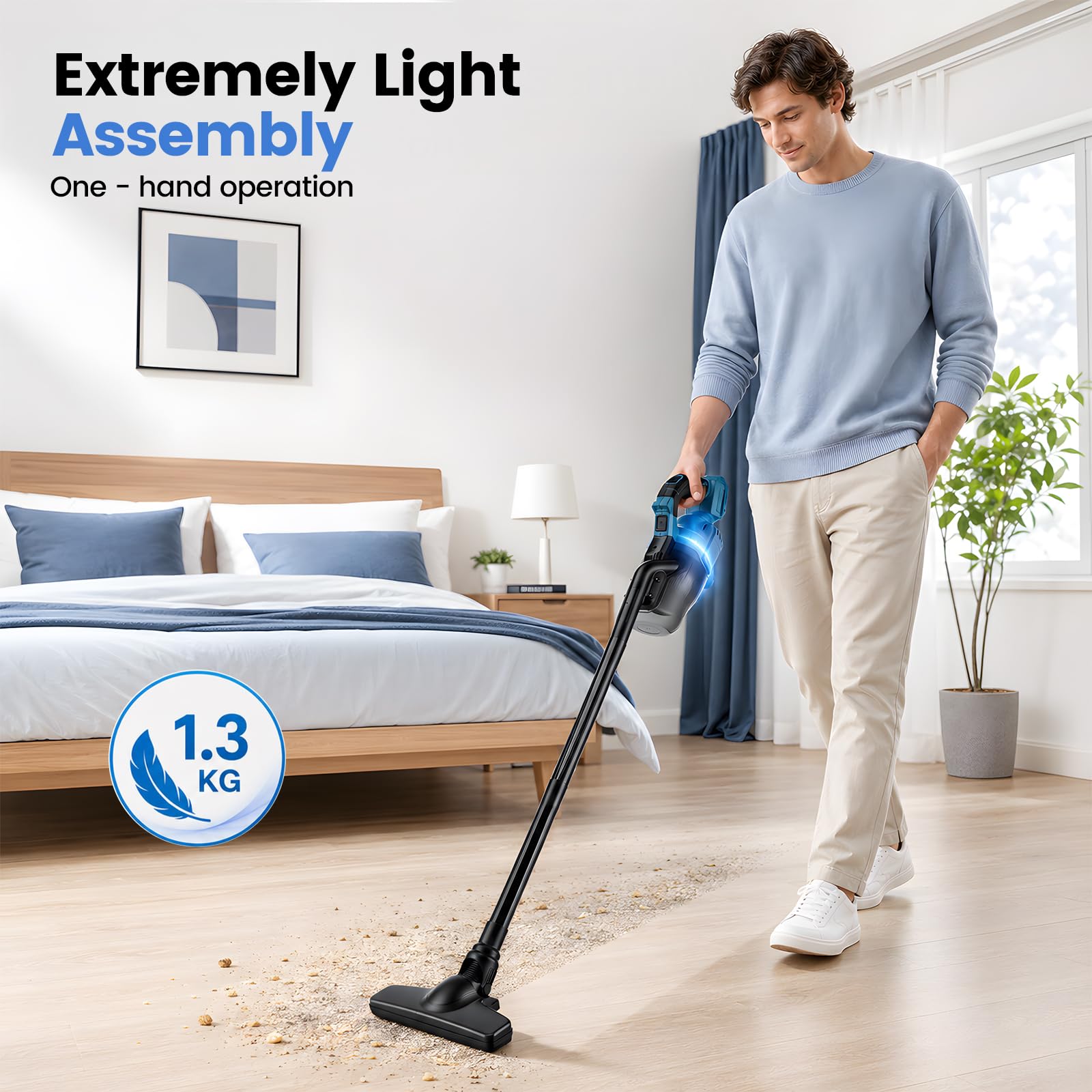 Aspiradora con batería para baterías Makita de 18 V, 10000 Pa 4 en 1, aspiradora de mano portátil, aspiradora de 140 W, aspiradora inalámbrica con vaso grande de 0,75 l, para pelo de animales