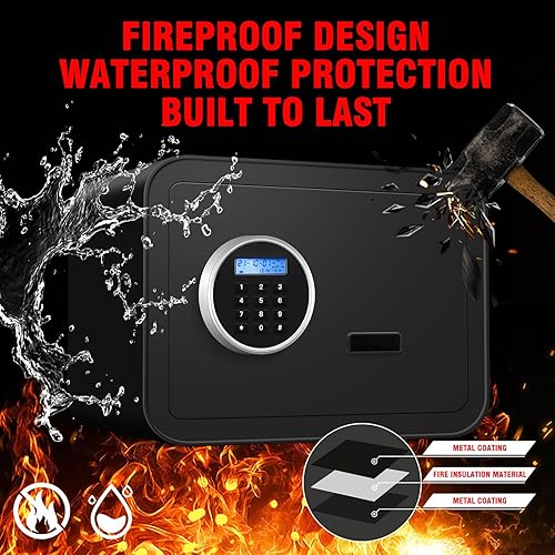 Miniatura 4 de Caja de seguridad ignífuga de 1.0 pies cúbicos con pantalla LCD, teclado digital electrónico, cerradura de llave oculta, caja de seguridad personal