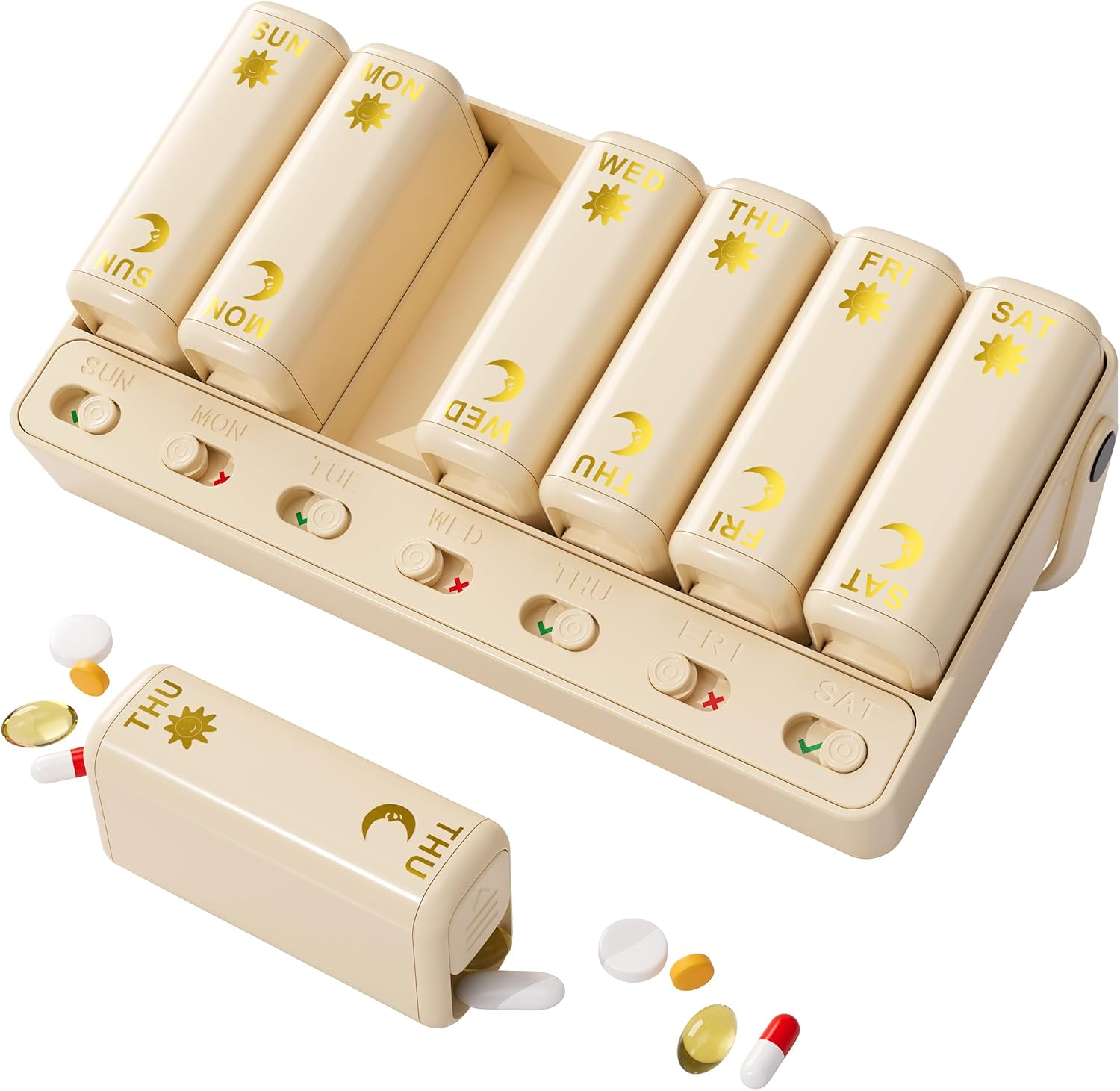 6 Times a Day, 7 Piece Set Pill Organizer-Weekly Daily Travel Medicine Multicolored Organizer,Portable 7 Day Pill Box with Moisture-Proof Pill Case Travel Pill Container for Vitamins Supplements