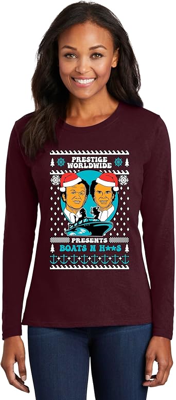 wild custom apparel Prestige Worldwide Presents Boats and Ugly Christmas Womens Long Sleeves