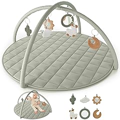 Beautiful Baby Play Gym and Tummy Time Mat - Soft Cotton Mat with 6 Cute Toys Creates The Perfect Activity Area for Your Girl/Boy - Stylish Infant Floor Playmat Fits Nicely with Any Playroom Decor