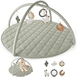 Beautiful Baby Play Gym and Tummy Time Mat - Soft Cotton Mat with 6 Cute Toys Creates The Perfect Activity Area for Your Girl/Boy - Stylish Infant Floor Playmat Fits Nicely with Any Playroom Decor
