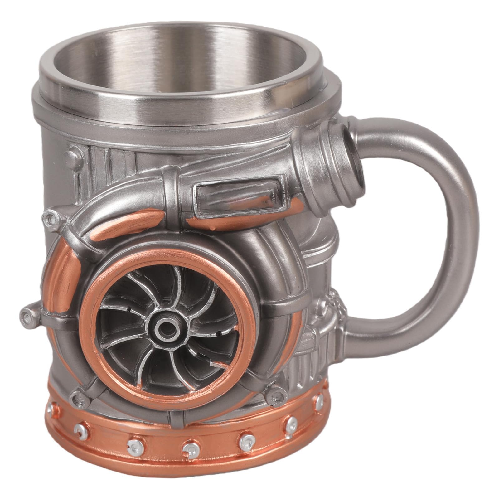 Jazuaiao 3D Turbocharger Design Stainless Steel Coffee Cup Mechanical Engine Drinkware Mug for Automotive Fan and Gift Giving Mechanical Mug