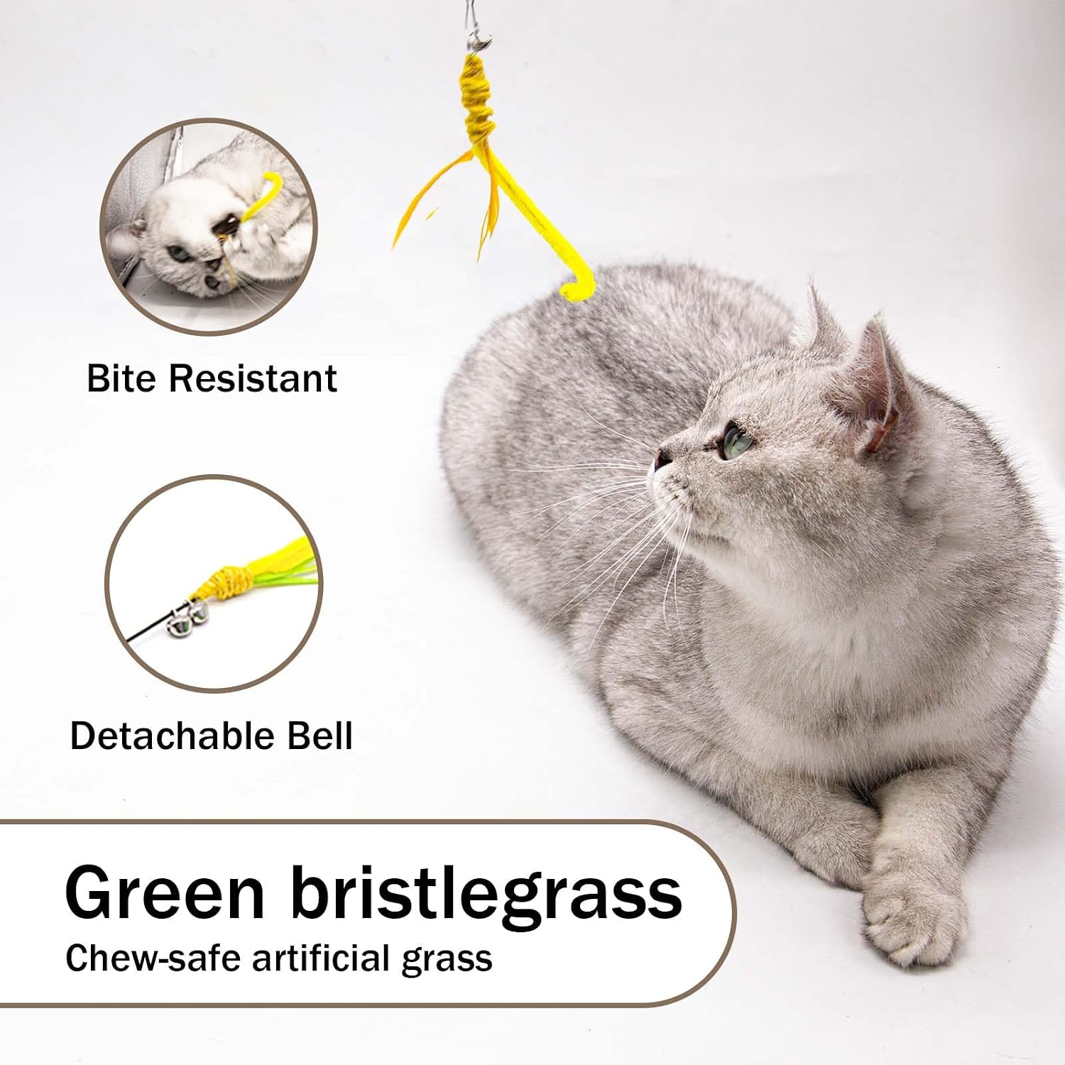 Cat Wand Toy Set for Kitten Scratching, Biting & Kicking, Refills with Green Foxtail for Cat Teaser, Interactive Kitten Toy for Chase, Anxiety Relieve and Bonding (3 Refills+1 Teaser) image 4