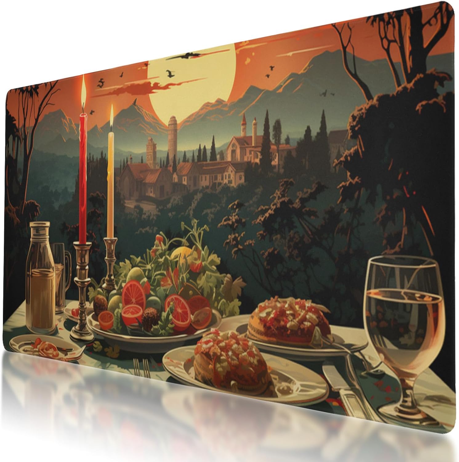 Large Gaming Candlelit Dinner Design Mouse Pad 35.5 x 16 Inch, Non-Slip Base, Water Resistant, Ideal for Gamers, Office & Home