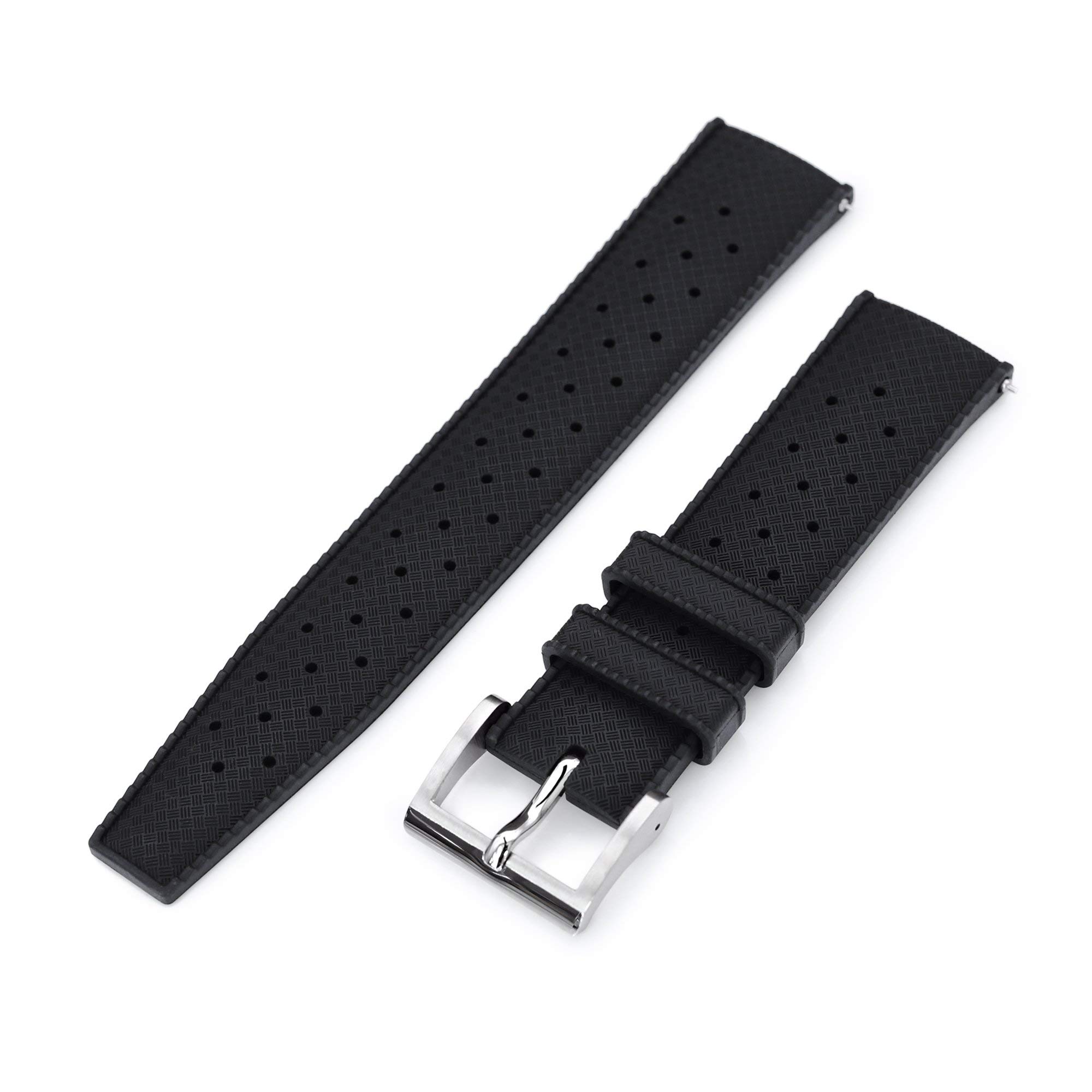 MiLTAT - Cinturino in gomma impermeabile Pro FKM, chiusura rapida, 20 mm, colore nero, Nero , L