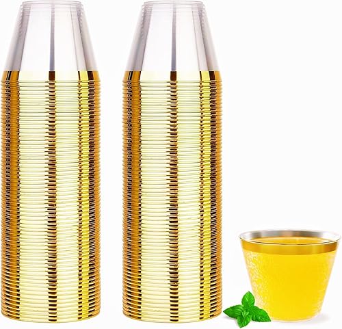 Miniatura 8 de YOUTHSHIP 100 vasos de plástico desechables de 16 onzas con borde dorado, elegantes tazas de boda, tazas de fiesta de cumpleaños, tazas de baby