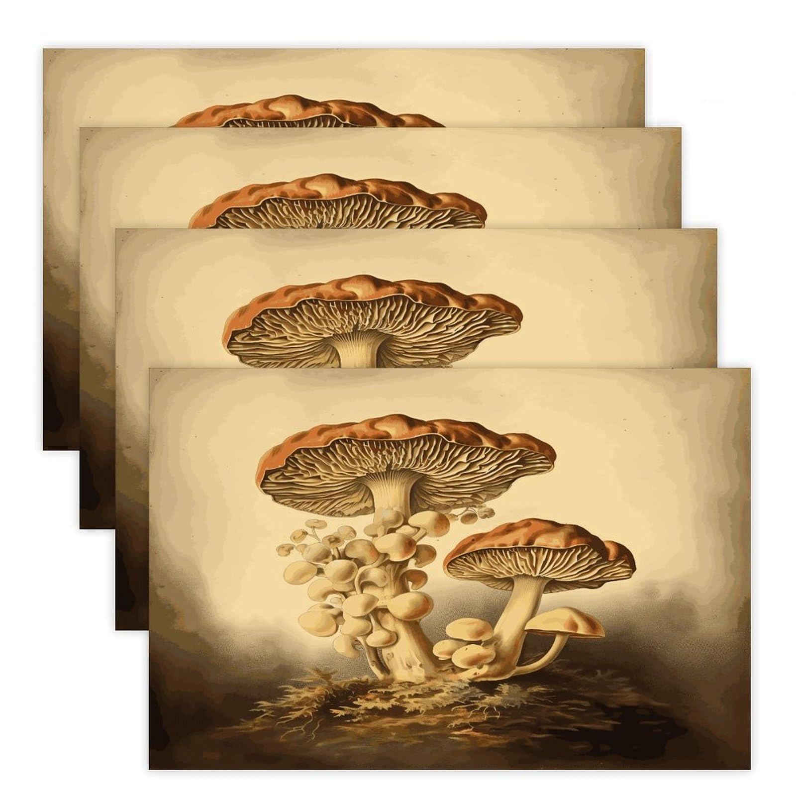 Vintage Mushrooms Placemats Non-Slip Heat Resistant Table Mats Flax Washable Cloth Place Mats Easy to Clean Premium Placemat for Kitchen Dining Table Decor Party Outdoor