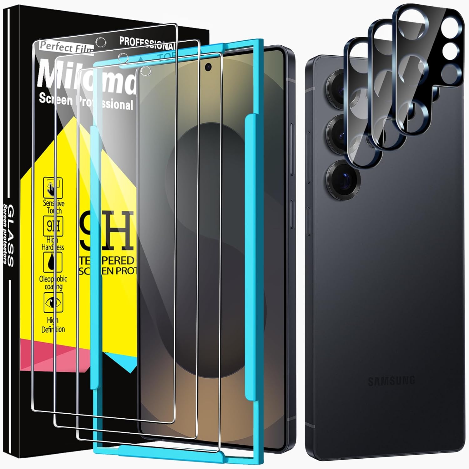 Milomdoi 3 Pack Screen Protector for Samsung Galaxy S25 Ultra with 3 Pack Camera Lens Protector,Ultra 9H Tempered Glass Accessories,[Support Fingerprint Unlock] Easy Installation,Case Friendly (S25 Ultra Clear) Thumbnail