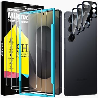 Milomdoi 3 Pack Screen Protector for Samsung Galaxy S25 Ultra with 3 Pack Camera Lens Protector,Ultra 9H Tempered Glass Accessories,[Support Fingerprint Unlock] Easy Installation,Case Friendly