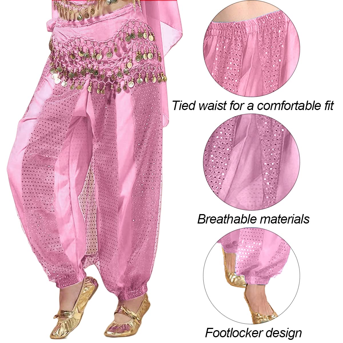 Pantalon Harem de Danse du Ventre Arabe Tribal en Mousseline de Soie, Costume de Performance Lâche Brillant pour Fête Zumba Dansant Yoga