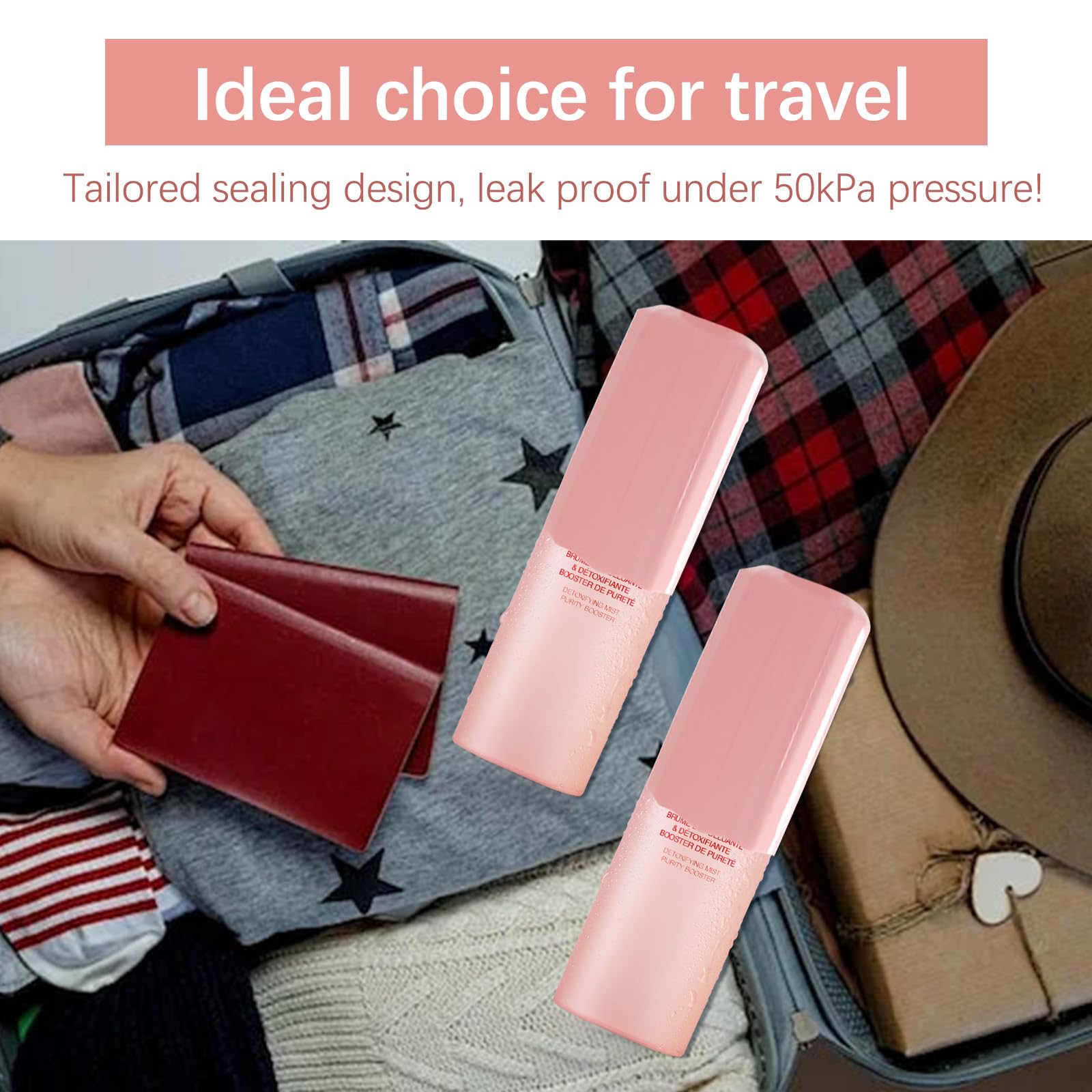 Fundas Elásticas de Silicona para Botellas de Viaje, Accesorios a Prueba de Fugas, Reutilizables (Rosa)
