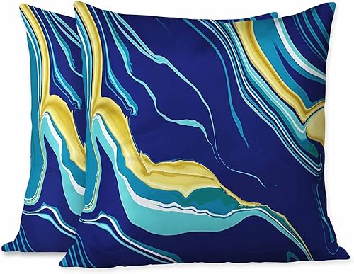 Miniatura 1 de Beabes Juego de 2 fundas de cojín con diseño elegante de textura de mármol azul oscuro y dorado, para sofá, silla, dormitorio, decoración moderna,