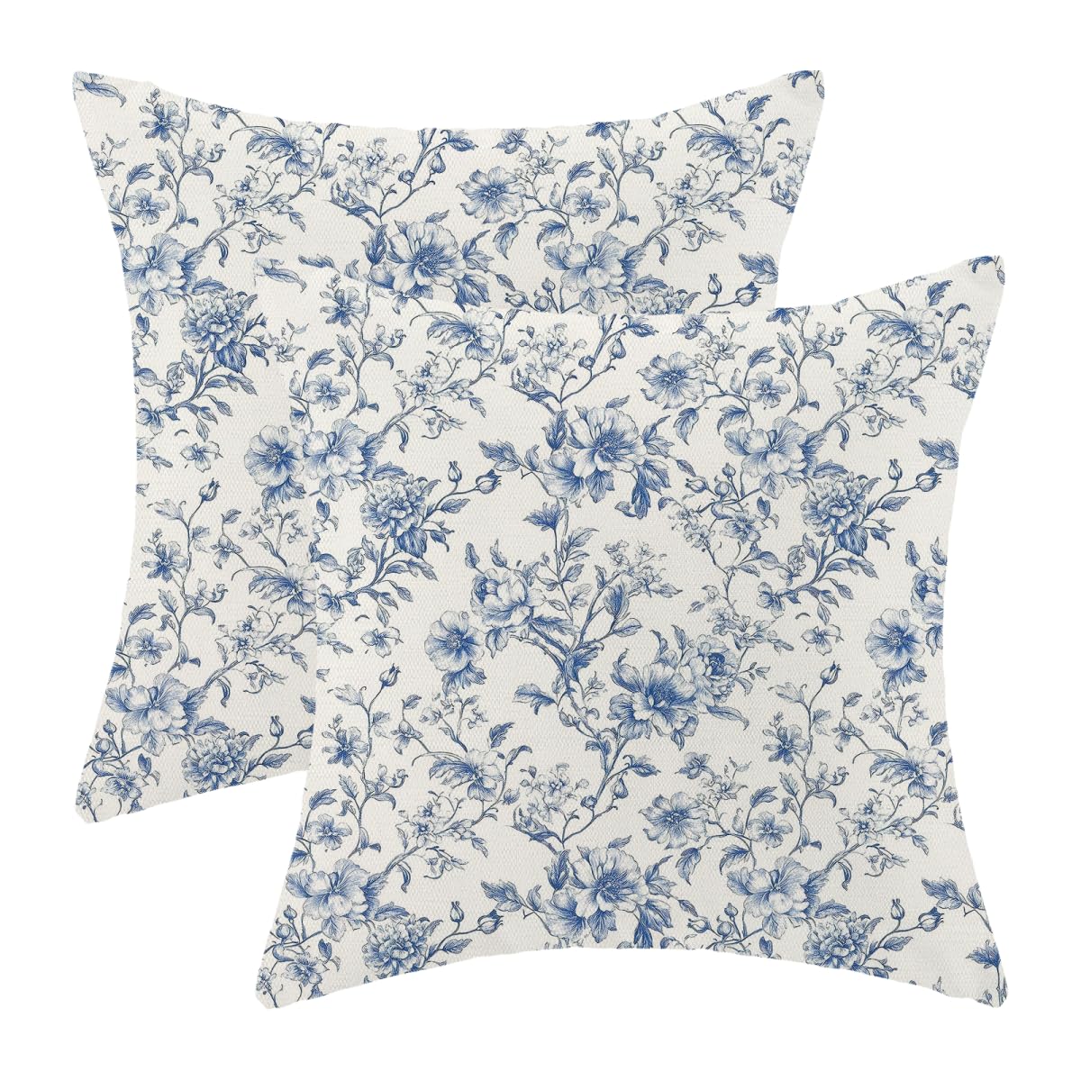 Sorktse Blue Pillow Covers 18x18 Inch Vintage Blue Floral Throw Pillow Covers Set of 2 Chinoiserie Farmhouse Outdoor Pillow Cases Home Decor for