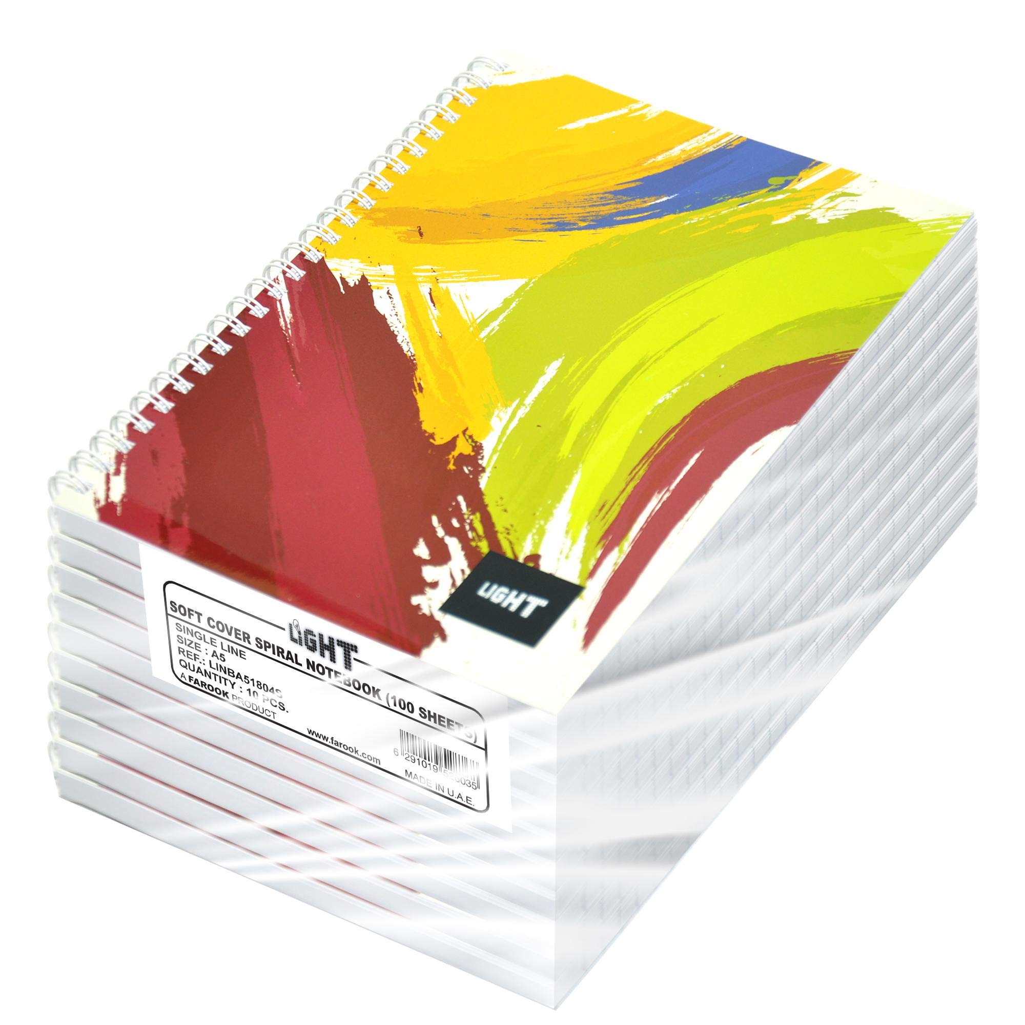 FIS Light Spiral Soft Cover Notebook (Pack of 10 Pcs, 100 Sheets, A5, LINBA51804S)