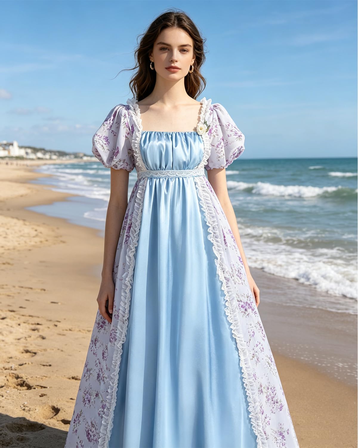 LTAKK Abito da donna Regency vintage con vita impero vittoriano Tea Party con guanti a fascia