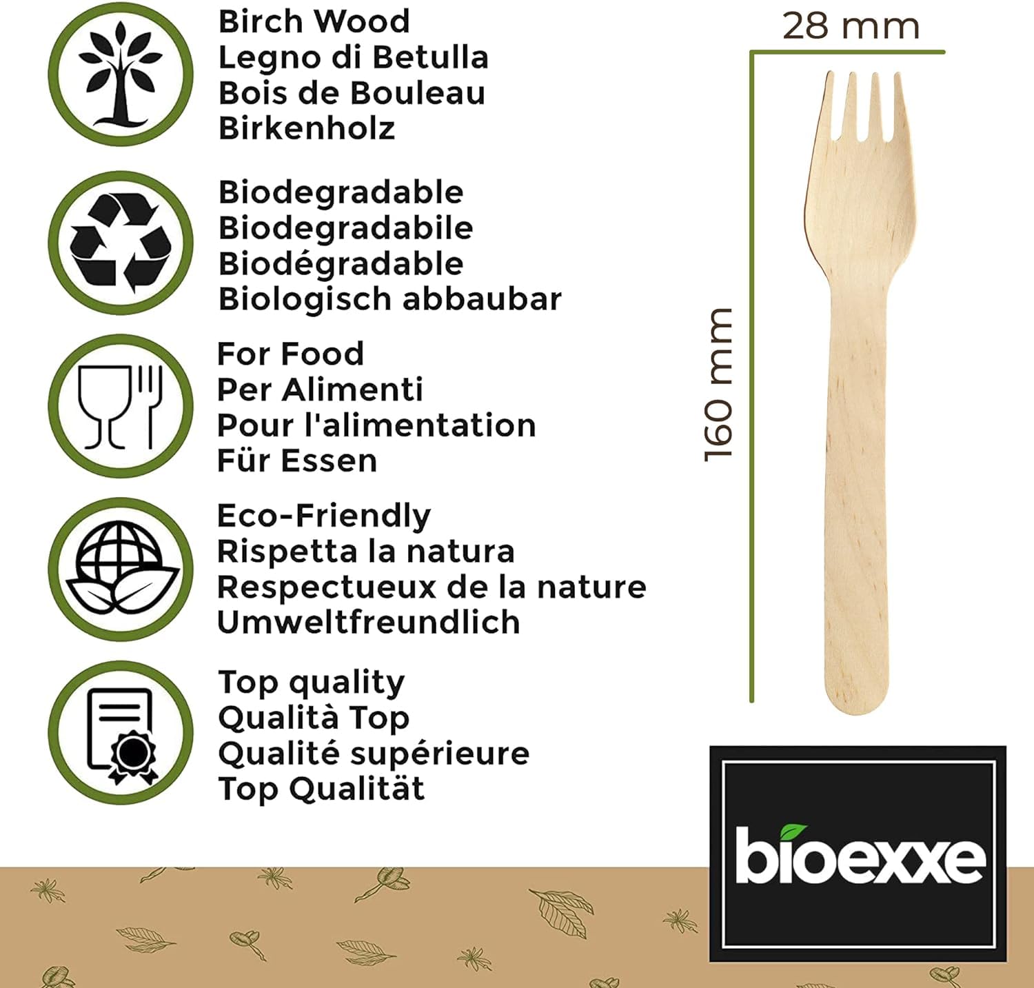 Tenedores desechables de bioexxe® 600 uds | Cubiertos desechables en Madera Biodegradable, Sin plástico, Compostable