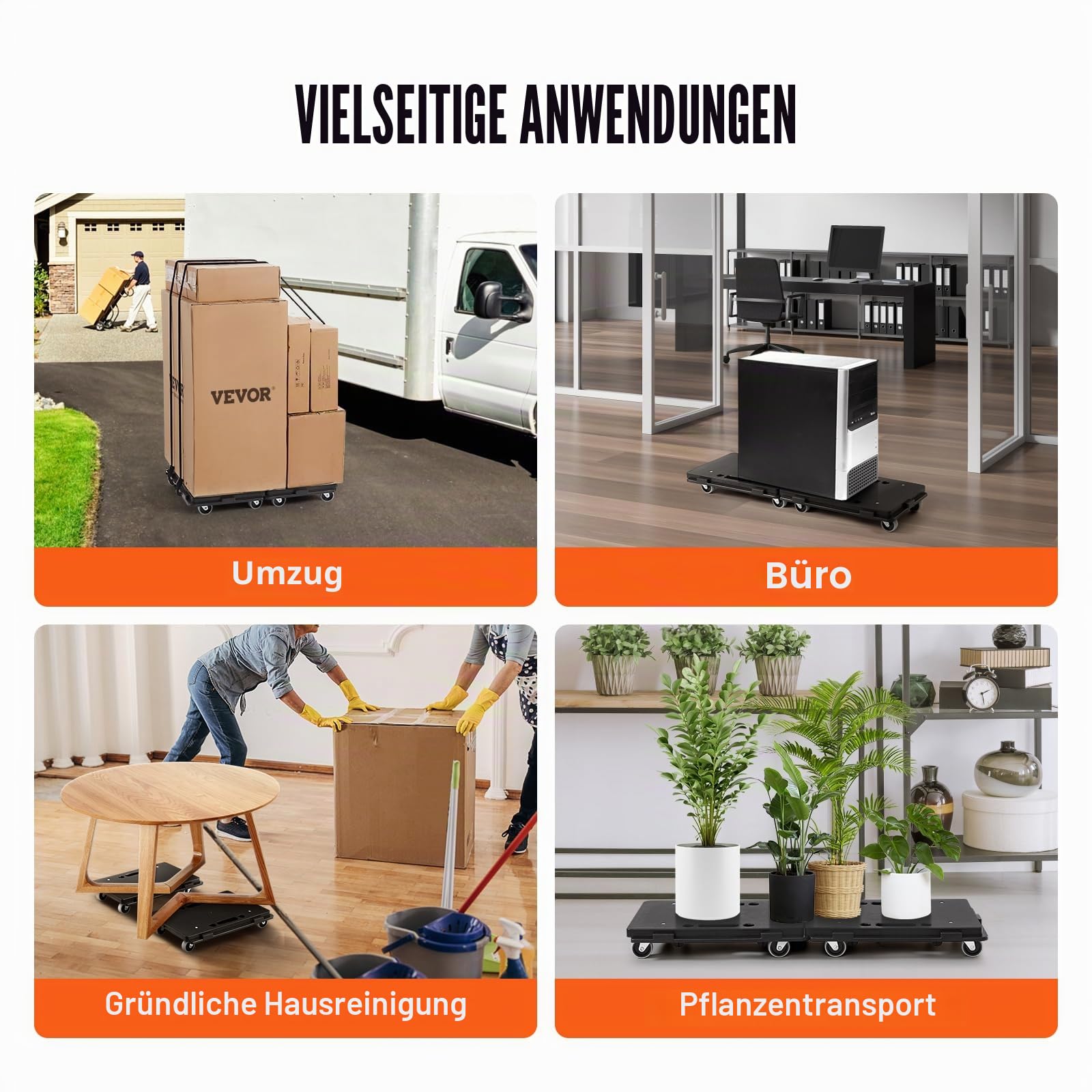 VEVOR Möbelwagen, 227 kg Kapazität pro Zählung, Möbelbeweger mit Rollen, tragbare bewegliche Rollen, 4 Räder, strapazierfähig, Kleiner Flacher Rollwagen mit Verriegelung für schwere Möbel, 2 Stück