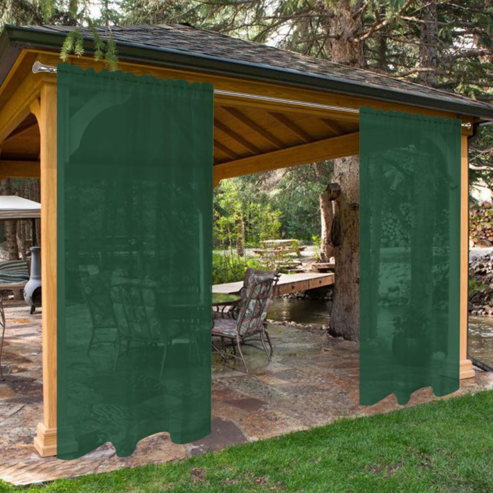 SpaceDresser Waterproof Outdoor Sheer Curtains for Patio - 4 Panels Rod Pocket Indoor Voile Sheer Curtain for Living Room,52W x 96L inch, Foliage