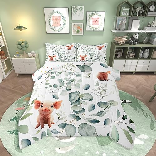 Erosebridal Kawaii Pig Queen Comforter Set for Boys Girls Cartoon Animal Bedding