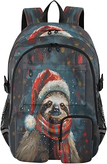 ALAZA Christmas Sloth Santa Claus Hat Backpack with Mulitiple Pockets for School Outdoor College Travel Bookbag 14 inch Laptop Backpack for Men and Women
