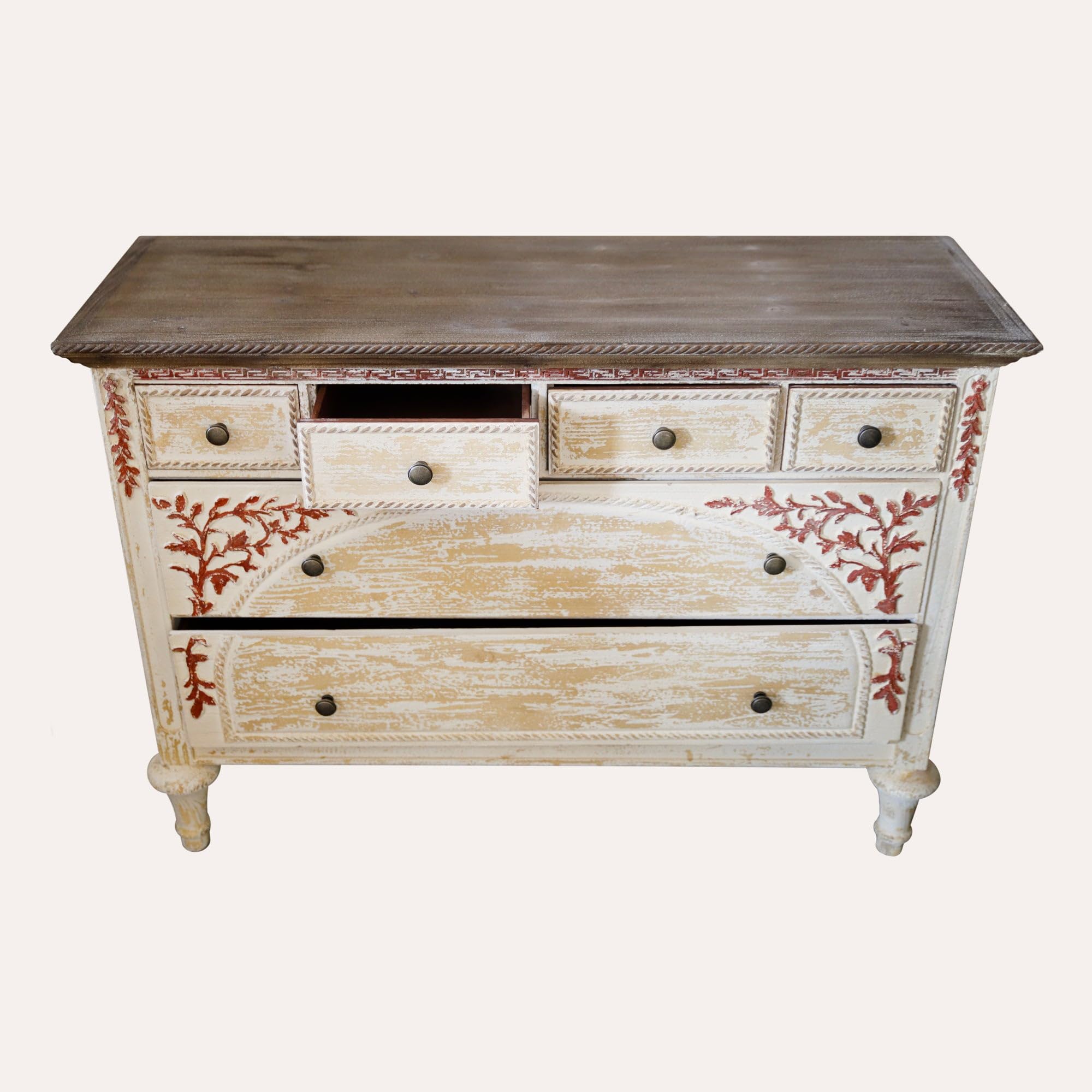 Keyhomestore | Cassettiera 6 cassetti in Legno Bianco Avorio 108x38x79 cm