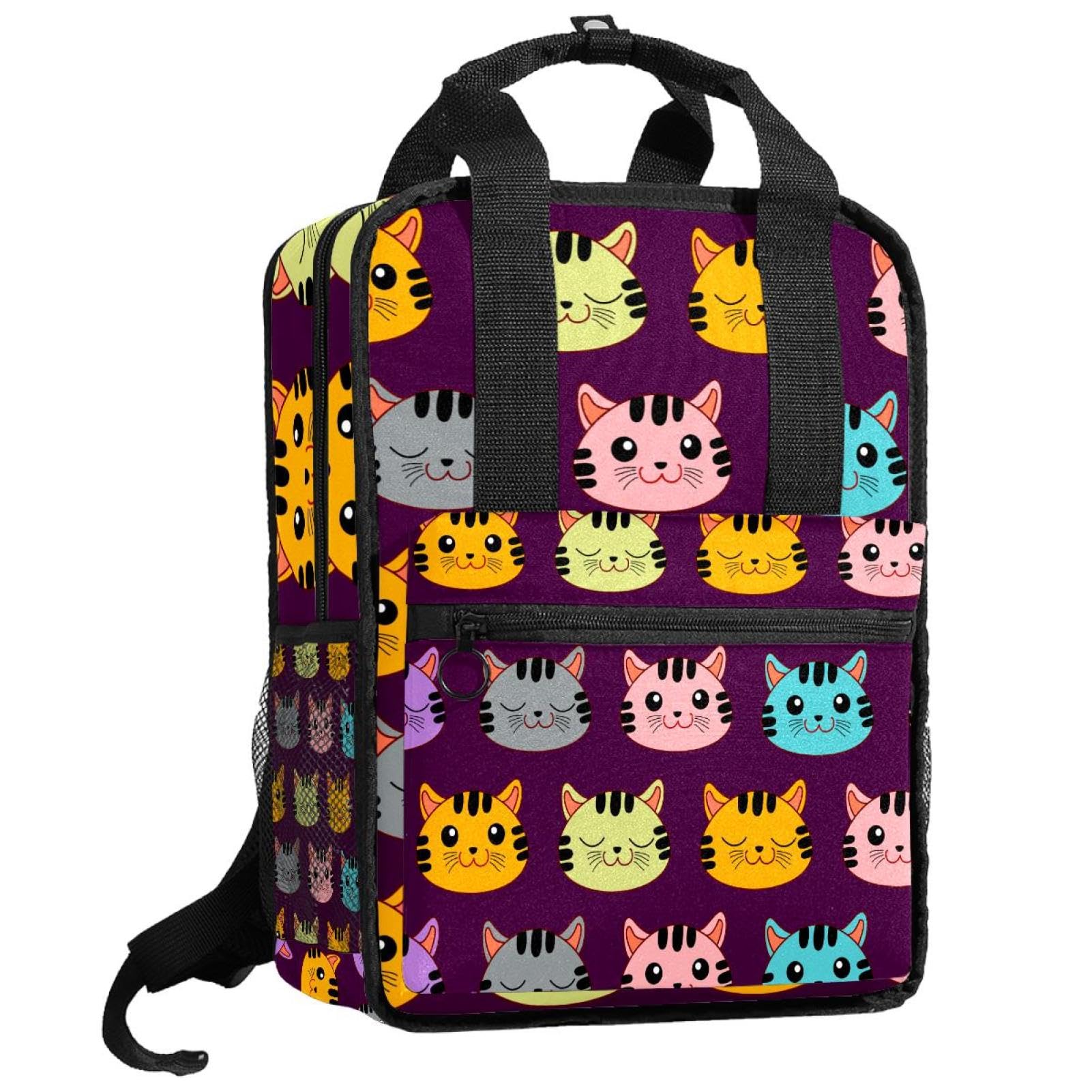 Sac à dos chat multicolore idéal pour l'école et sorties parc - 8