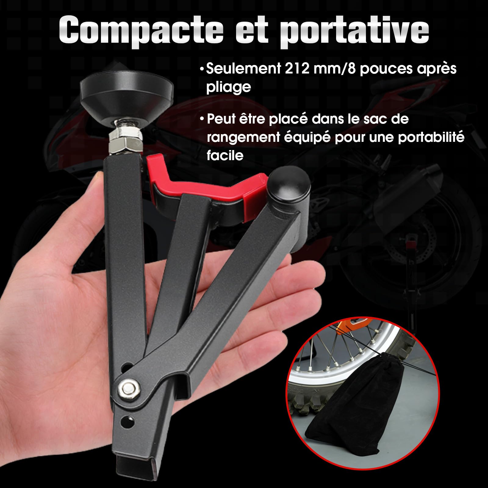 Béquille d'Atelier Moto Arrière Pliable pour Pit Bike Dirt Bike Rouge