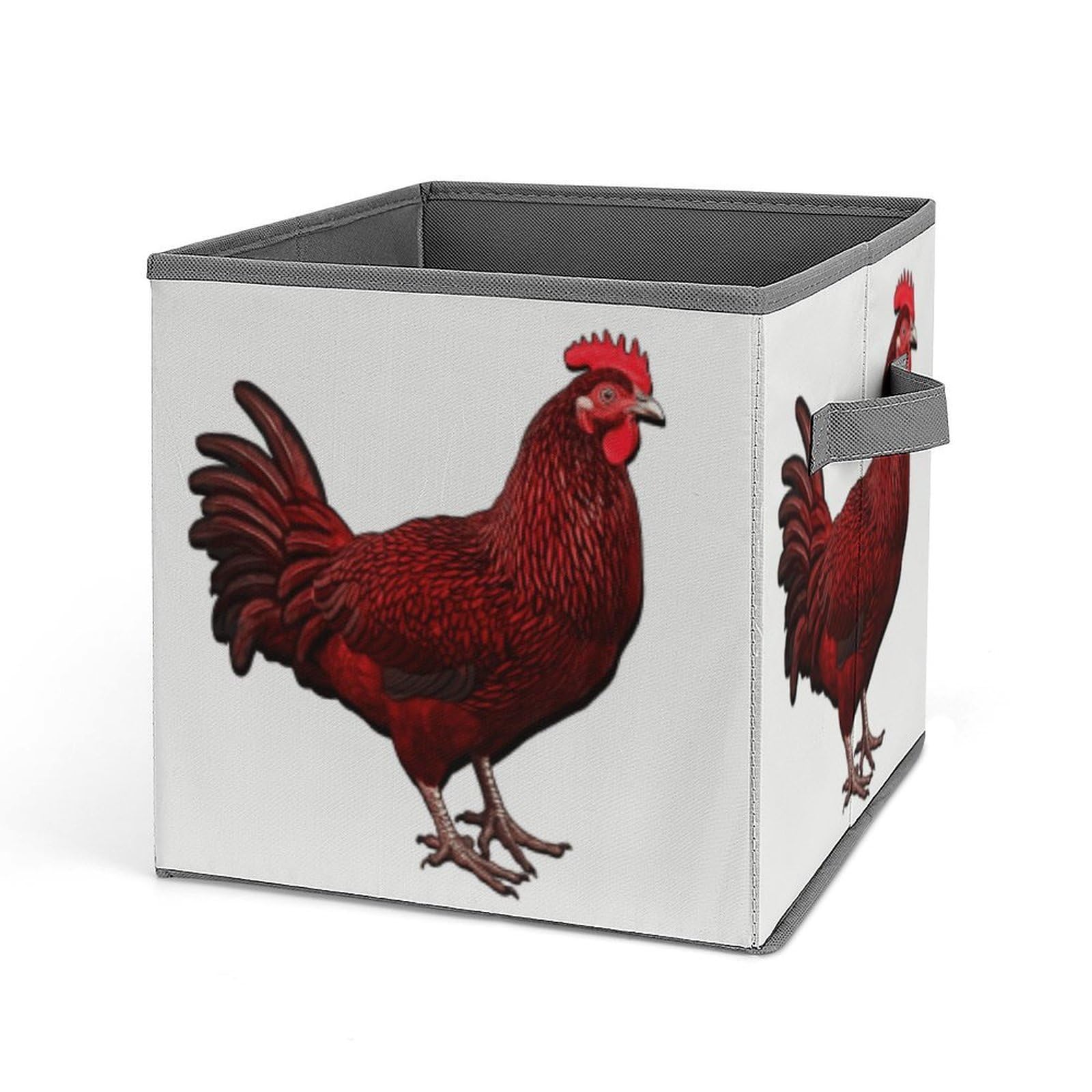 MUSM Red Chicken Foldable Storage Box Collapsible Fabric Organizer Large Capacity Folding Storage Bins with Handles for Home Bedroom Closet 10.6 X 10.6 X 10.6 Inches
